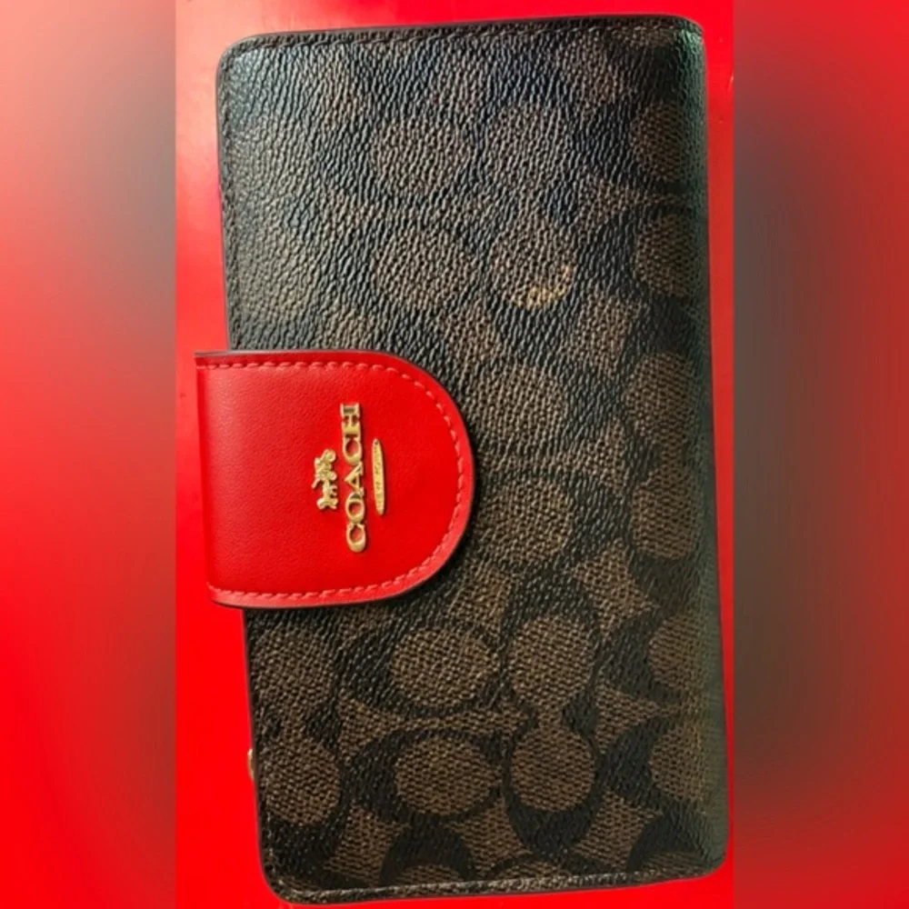 Coach Signature Canvas Wallet with Red Tab